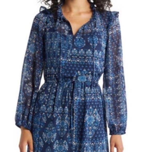 Julia Jordan blue multi printed tiered maxi dress sheer size 16 new raffle - Picture 2 of 11